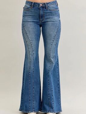 Judy Blue Mid Rise Jaqueline Double Angle Seam Flare Denim Jeans 881014 7/28